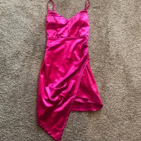 dillards homecoming dresses pink Hot Pink Sequins Bow Bust Long Sleeves Cut-Out Homecoming Dress Hot Pink / Custom Size